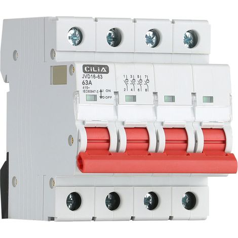 CILIA Interrupteur Sectionneur Général 4P - 400V AC - 4 Modules Rail DIN - Poignée Rouge - Tétrapolaire pour Tableau Triphasé (63A) (1/5)