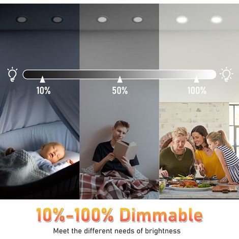 Dimmbare LED-Einbaustrahler, 230 V, 7 W, 6er-Pack, Schutzart IP44, Einbauöffnung æ67–75 mm, Warmweiß (3000 K), Neutralweiß (4000 K), Kaltweiß (6500 K), geeignet für Bad, Wohnzimmer und Küche (1/5)