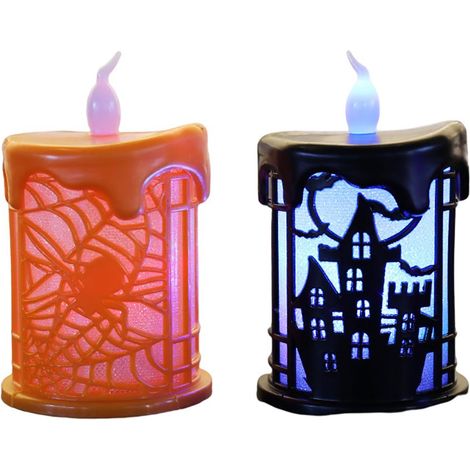 Bougie LED lumineuse d'Halloween, veilleuse château d'araignée, décoration festive (emballage + 0,2 yuan, 1 décoration) Bougie (château + araignée) Taille unique (1/5)
