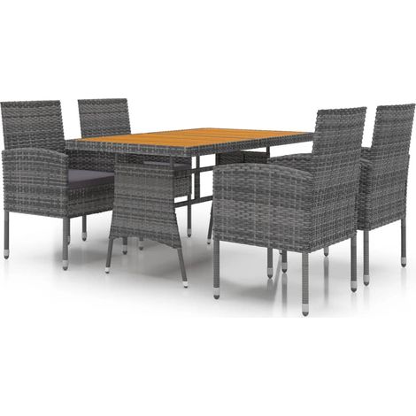 Maison Exclusive - 5-tlg. Garten-Essgruppe Poly Rattan Grau (1/5)
