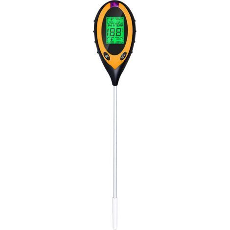 Testeur de pH du sol 4 en 1, testeur d'humidité, de lumière, de pH et de température, kits d'outils de jardinage, batterie incluse, jaune (1/4)