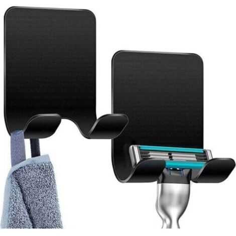 2 PièCes Support De Rasoir Douche, Crochet Autocollant Support De Rasoir Douche Crochet AdhéSif En Acier Inoxydable, Salle De Bain Et Cuisine Porte-Serviette Sans Percer Noir (1/4)