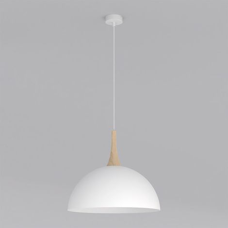 Lampada a sospensione Nautica in acciaio bianco opaco e legno (1/5)