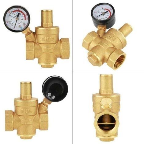 Réducteur de Pression d'Eau Réglable en Laiton DN20 avec Jauge et Régulateur (1/3)