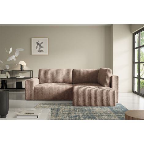 Ecksofa mit Schlaffunktion NATALIA XL in Stoff Tilia Beige Ottomane Rechts