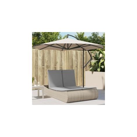 Chaise longue double avec coussins beige résine tressée (1/5)