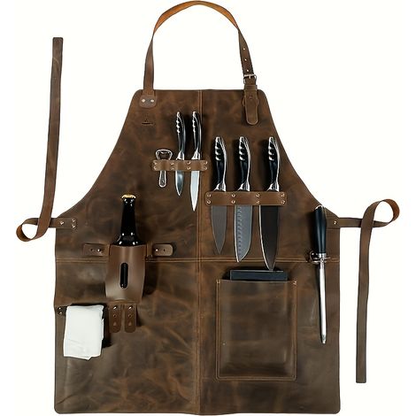 Tablier de jardinage vintage ajustable en cuir PU — idéal pour les barbecues en extérieur et le travail du bois. (1/5)