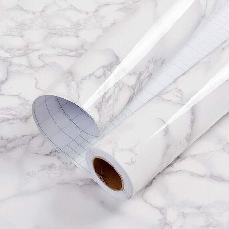 Papier adhésif pour meubles en marbre 60 cm x 500 cm gris blanc papier peint auto-adhésif film auto-adhésif étanche pour comptoirs de cuisine salle de bain (1/4)