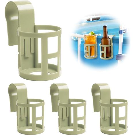 Lot de 4 Porte Gobelet Piscine, Porte-Bières au Bord de la Piscine, Porte-Gobelet Multifonctionnel Suspendu en Plastique, pour Boissons (Kaki) (1/5)