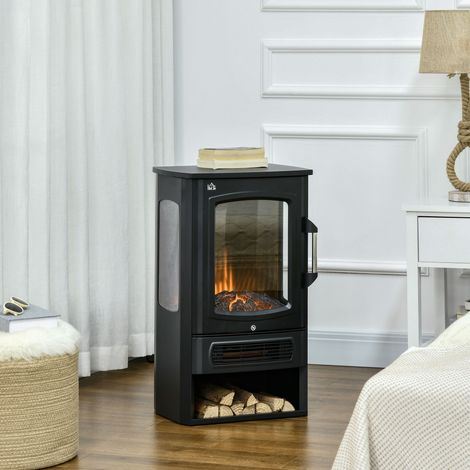 Chimenea eléctrica de pie LED con efecto llama 1000/2000 W 44,5 x 32 x 74 cm negra (1/5)