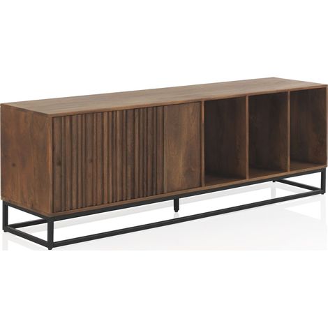 Buffet bas à 2 portes en bois de manguier massif stratifié, piètement en métal (1/5)