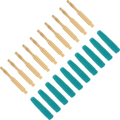 Lot de 10 fiches bananes mâles plaquées or de 2 mm avec boîtier métallique isolé, adaptées aux équipements de test, écologiques. (1/5)