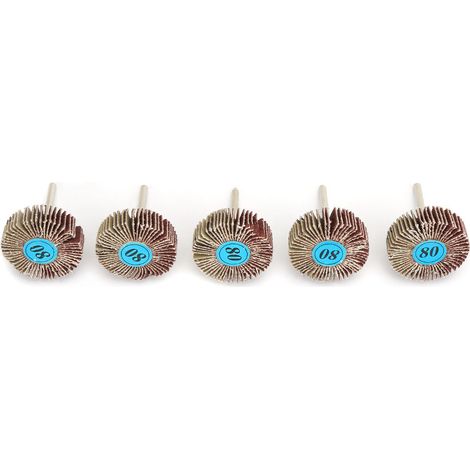 Disque abrasif à ailettes rotatif 32 mm, tige 3,17 mm, grain 80 - Lot de 5 pièces haute résistance pour meuleuse droite (1/5)