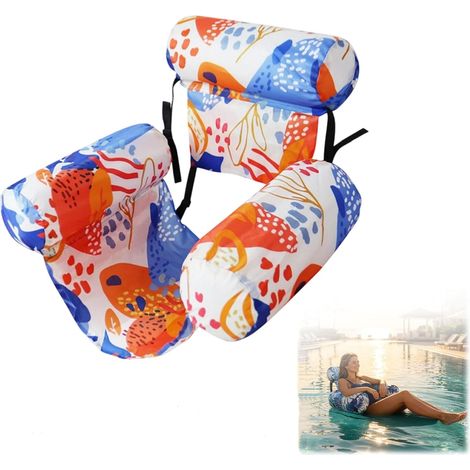 Matelas flottant piscine gonflable orange, fauteuil flottant adulte avec dossier confortable pour été (1/5)