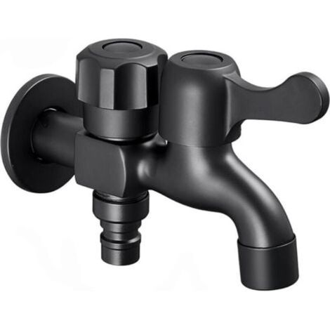 Doppelter Wasserhahn für Waschmaschine, Messing-Waschmaschinen-Wasserhahn, schwarzer Garten-Wasserhahn für den Außenbereich, Doppelter Wasserhahn für Spülbecken, schwarz (1/4)