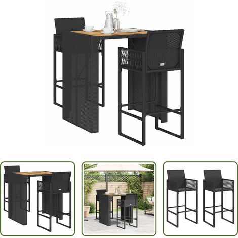 vidaXL Barhocker -  3-tlg. Gartenbar-Set ohne Kissen Schwarz Poly Rattan Akazie