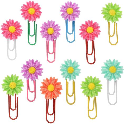 Lot de 12 trombones en forme de fleurs, jolis trombones, marque-pages, petits trombones (1/5)