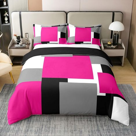 Rose Rectangle 100% Coton Housse de Couette 240x260cm Enfants Géométrique Parure de Lit pour Garçons Filles Art Moderne Ensemble de Literie Doux léger 3 pièces - 240 x 260 cm + 2 taies d'oreiller 65 x (1/5)
