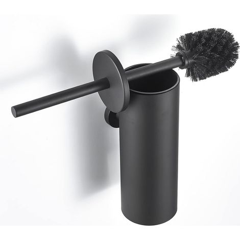 Brosse WC, brosse WC en acier inoxydable, brosse WC murale, brosse WC avec couvercle, noir (1/5)