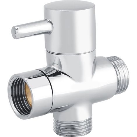 Inverseur de vanne d'arrêt 3 voies G1/2'' – Laiton massif chromé – Installation facile sur bras de douche – Contrôle efficace de l'eau (1/5)