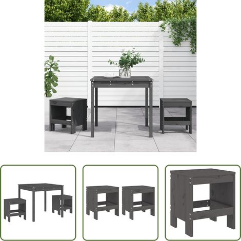 Bistro en bois - Ensemble de bistrot de jardin 3 pcs gris bois de pin massif (1/5)