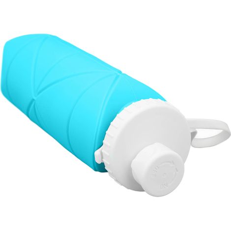 Gourde pliable de 600 ml en silicone alimentaire, étanche et légère, idéale pour les voyages, la salle de sport, le camping et le sport. Couleur : bleu-vert. (1/5)