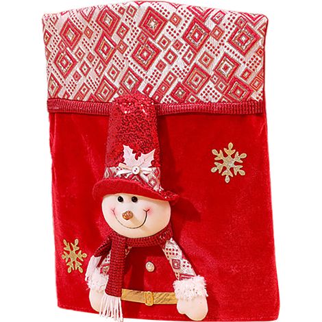 Housse De Chaise De Noël En Tissu Amovible Rouge Décoration Festive Pour Salle À Manger -KZQ (1/3)
