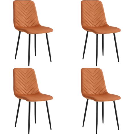 Set 4 Sedie Imbottite Ergonomiche Velluto 45x52x85 cm Pranzo Arancione