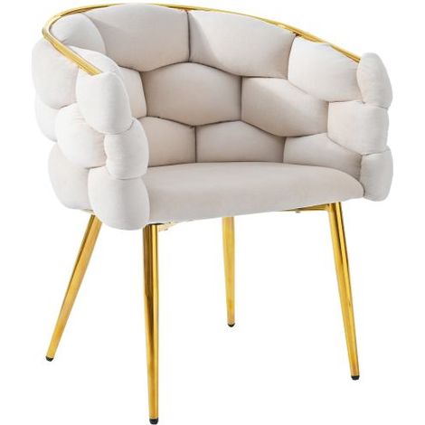 Chaise en velours beige 50x47x80 cm Dossier rembourré et pieds en métal plaqué or Confort optimal pour salon et salle à manger (1/5)
