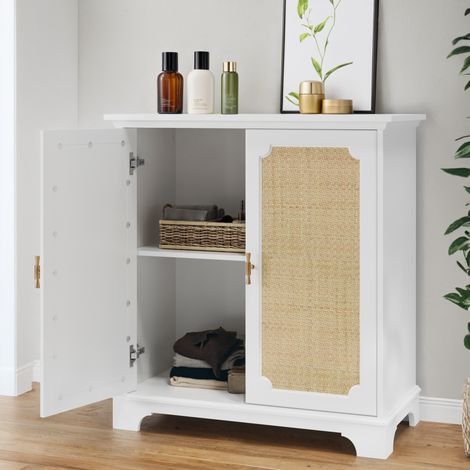 meuble rangement buffet rotin 80 cm blanc style boheme OKMYHOME (1/5)