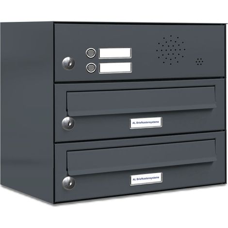 2er Briefkasten Anlage Aufputz - Wandmontage RAL 7016 Anthrazit Klingel (1/5)