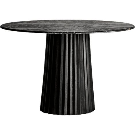 Table de cuisine ronde marbre noir et pied manguier massif Lial D 120 cm (1/4)