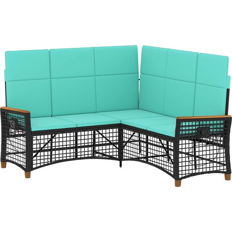 Set di Divani Recliner da Giardino Regolabile Nero e Turchese vidaXL