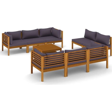 Muebles de jardín muebles de exterior juego de muebles de 9 piezas con cojín de madera maciza de acacia 020017888 (1/5)