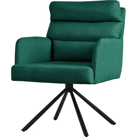 ML-Design Silla de Comedor Giratoria, Verde Oscuro Asiento de Cocina con Respaldo Extraíble y Reposabrazos Diseño Ergonómico Mueble Tapizado con Funda de Poliéster y Cojín Taburete con Patas de Metal