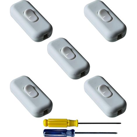 5 Pièces Interrupteur à Bascule Blanc Remplacement du Commutateur en Ligne Interrupteurs Intermédiaires Bi-Polaires 6A 250V, pour Petit Appareil, Lampe de Bureau, Lampe de Chevet