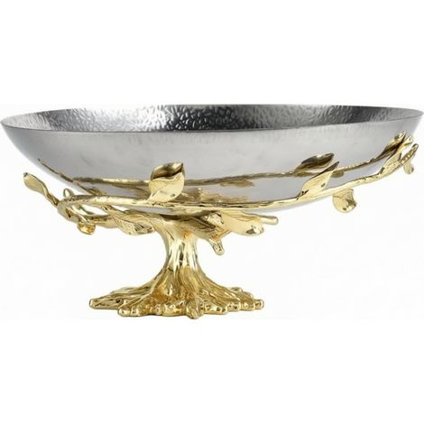 Industrial Serving Tray Fruit Bowl Centerpiece Decorative Stainless Steel Bowl with Base, Fruit Bowl with Gold Tree Branch Shaped Stand, 220 x 210 x 120 mm (1/5)
