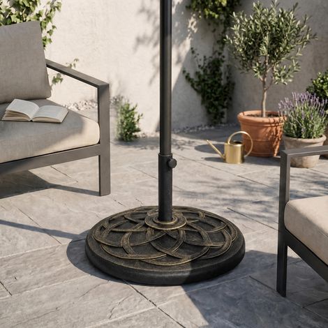 Pied de Parasol Base de lestage de Parasol Rond résine Imitation Fonte Motif Rosace diamètre 54,5 cm Poids Net 19 Kg (1/5)