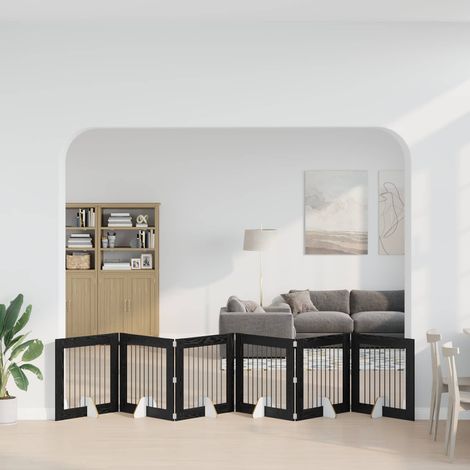 vidaXL Puerta para perros plegable con soportes 6 uds. Roble Negro (1/5)
