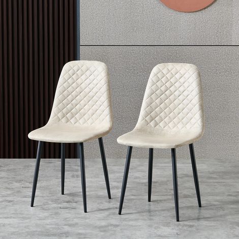 AINPECCA 2X Beige Dining Chairs Suede Padded Seat Metal Legs Kitchen Home Office UK