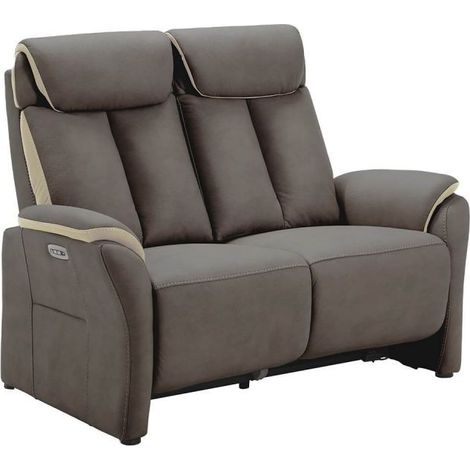 Canapé 2 places relax électrique New Nobuck gris foncé et beige - ODEON (1/5)