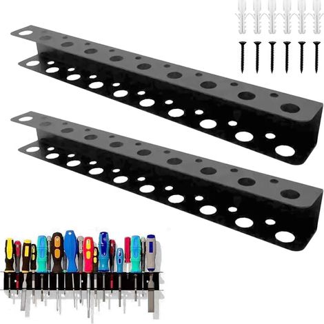 Wall Bracket, 2 Pieces Screwdriver Organizer, 40 cm Screwdriver Wall Shelf, 23 Holes Wall Shelf Tool Rack for Garage Home Workshop Repair (1/5)