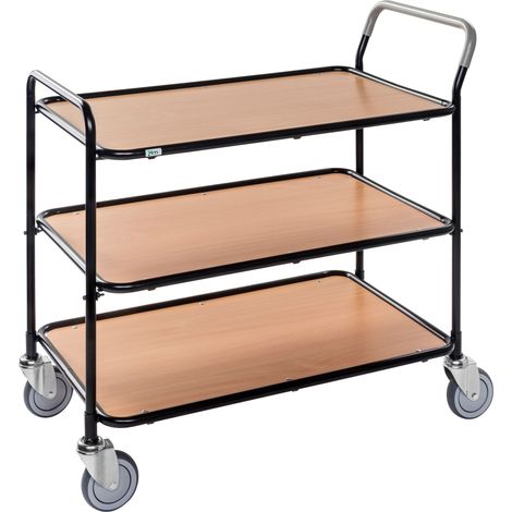 Kongamek Tischwagen aus lackiertem Stahlrohr 850x508mm Ladefläche in Bucheoptik mit 3 Etagen
