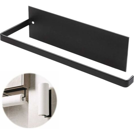 Porte-essuie-tout mural auto-adhésif 26 cm – Acier au carbone noir mat – Installation sans perçage pour surfaces lisses (1/5)