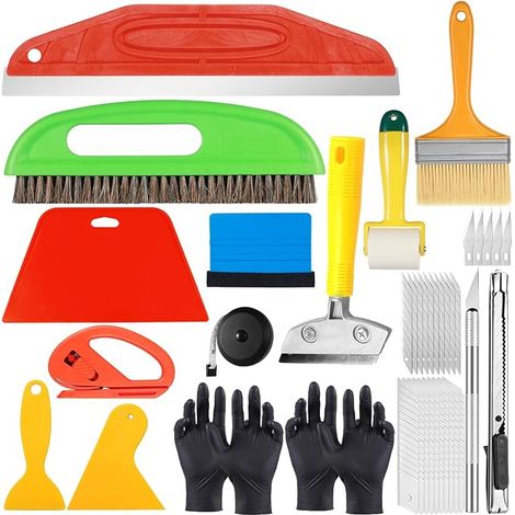 Wallpaper Tools Set, Tapestry Smoothing Tool Kit with Squeegee, Upholstery Brush, Sewing Roller, Cutting Tool, Tapestry Kit, for Wallpaper Film (1/5)
