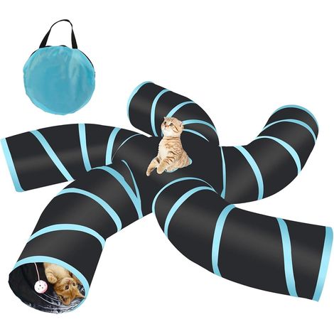Tunnel pour chat 5 voies - Jouet pour chat - Pliable - Pour l'intérieur et l'extérieur - Grand tunnel en polyester pour chat, chiot, lapin (noir) (1/5)
