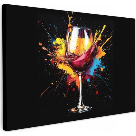TABLEAU SUR TOILE Vin - Verre - Graffiti - Boisson - Rouge - Peinture Déco Chambre Tableau 60x40 cm