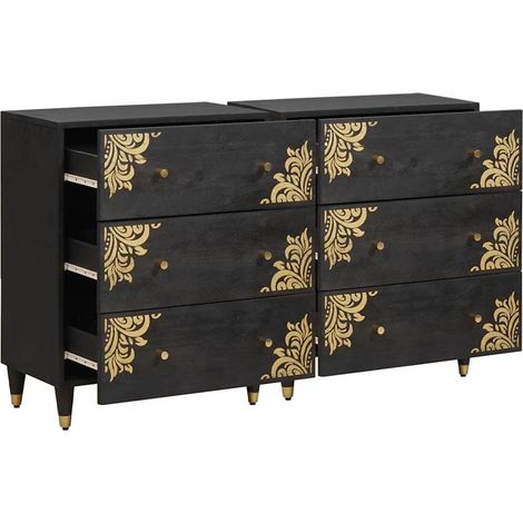 Maison La Vie - 2 pcs Buffet Moderne - Meuble de rangement - Noir 60 x 33 x 75 cm Bois de mangue massif bu256 (1/5)