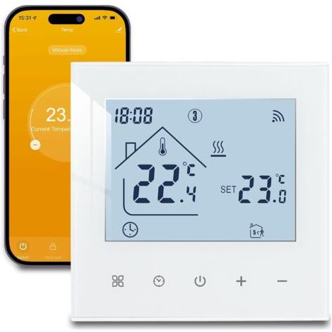 Thermostat Connecté WiFi pour Chauffage au Sol Électrique,Thermostat d'Ambiance Intelligent Thermostats Programmable avec Capteur Externe Compatible Alexa Google Home 16A,Blanc