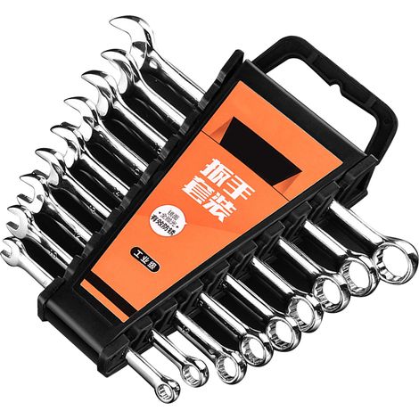 CRV 9-teiliges Ratschenschlüssel-Set, vielseitig einsetzbar für Autoreparaturen, Handwerkzeug, 8–19 mm Öffnung (1/5)
